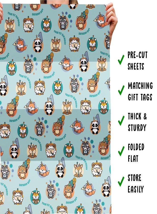 CENTRAL 23 Baby Boy Wrapping Paper - 1st Birthday - Age One - 6 Sheets Blue Gift Wrap - Comes With Fun Stickers - Image 5